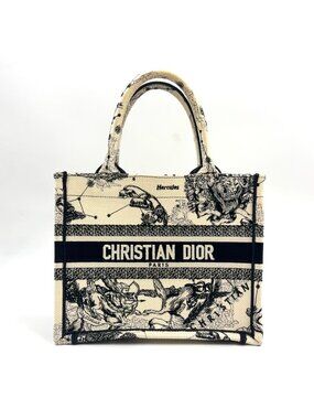 Dior Small Book Tote Bag Canvas Black White